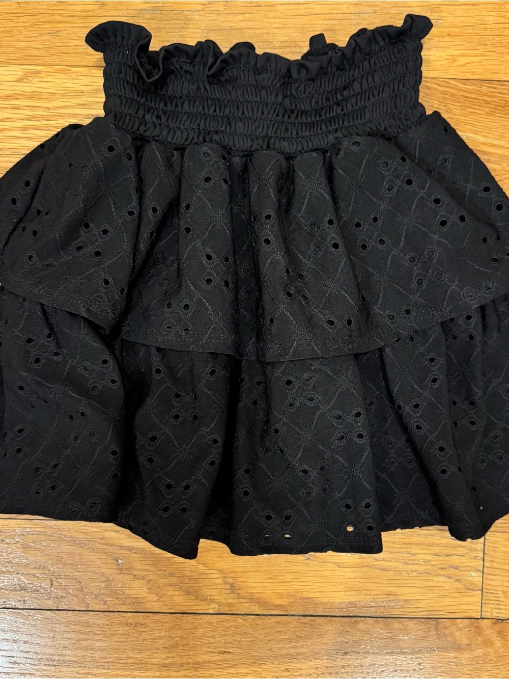 Pinc Black Eyelet Tiered Smocked Waist Skirt- kids Medium